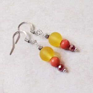 Frosted Glass Beads Dangle Earrings! Upbeat Positive Vibes - Spring & Summer